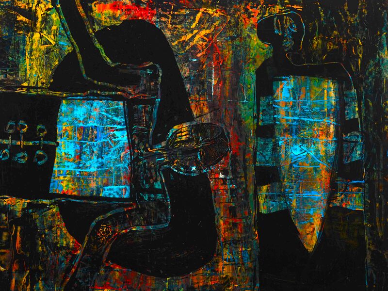 Signale & Stille /
Weder Raum noch Zeit, Acryl auf Karton, 60 x 80cm, 1992 - 18