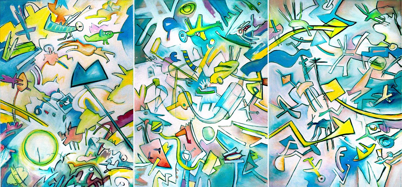 Childrenscorner 05, Triptychon, 128 x 273cm, Acryl auf BW, 1991