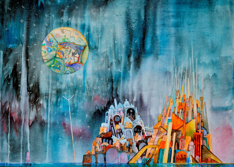 Childrenscorner 13, Luna Labryrs,100x140cm, Aquarell auf LW, 100x140cm, 1990*
