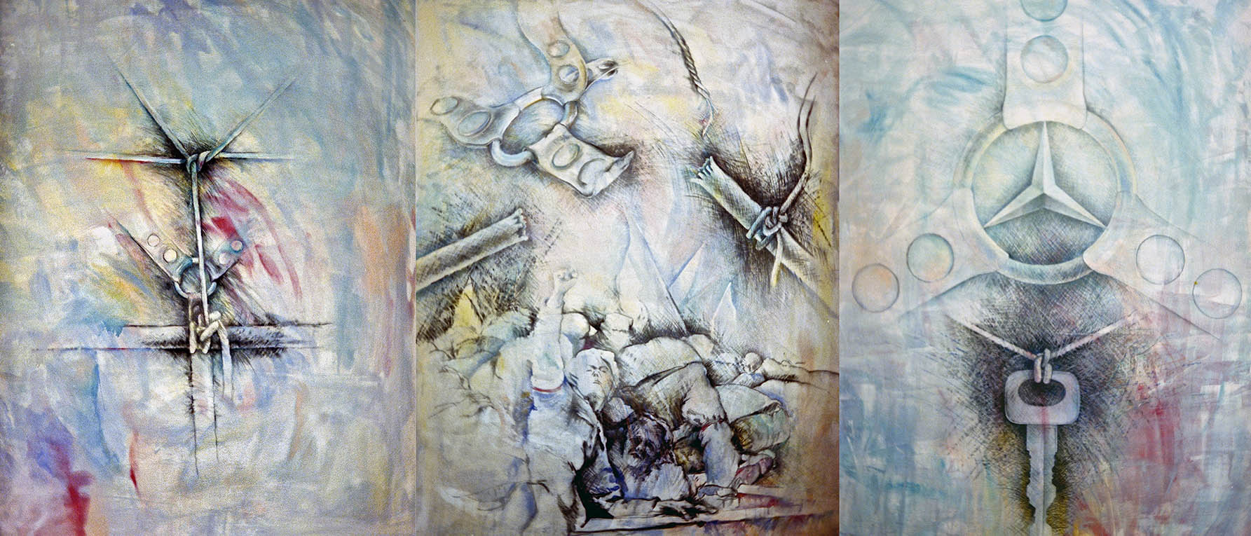 39 Triptychon" Mitras-Rumania25.Dez" Kohle&Acryl auf BW, 180 x 420cm, 1989/90
