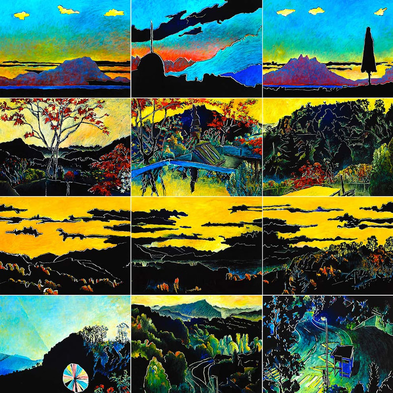 Kompilation aus Serie 2 (Terrasse), Industrielack auf Hartfaser, 240 x 240 cm, 2003/04