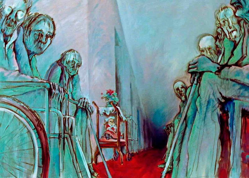 09 Vom Be-Sitzen & Stühlen, Acryl auf BW, 100 x 140cm, 1989
