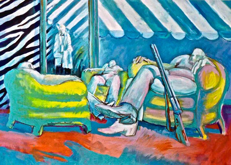 12 Vom Be-Sitzen & Stühlen, Acryl auf BW, 100 x 140cm, 1989
