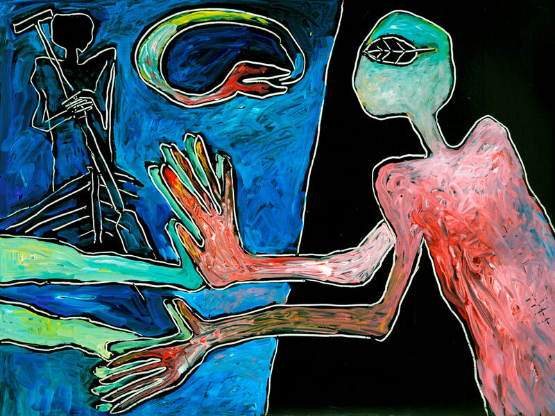 Minoischer Glaukos, trennen-verbinden, Acryl auf HK, 60 x 80cm, 1994 - 05
