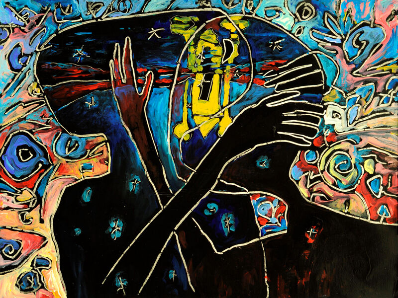 Minoischer Glaukos, trennen-verbinden, Acryl auf HK, 60 x 80cm, 1994 - 09