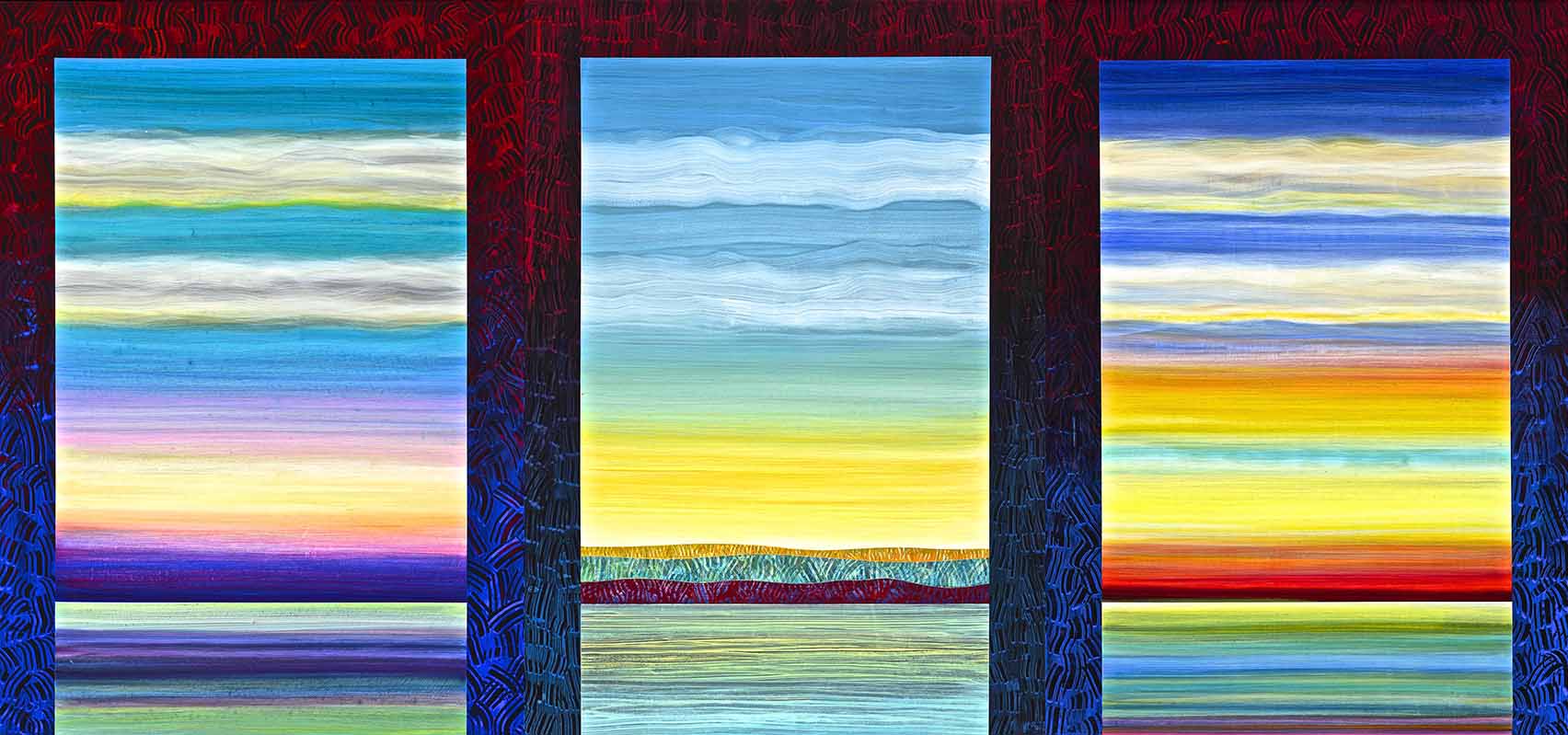 Tonspuren S8 Triptychon (71,69,70) 274x128cm, Acryl auf Papier,2023.