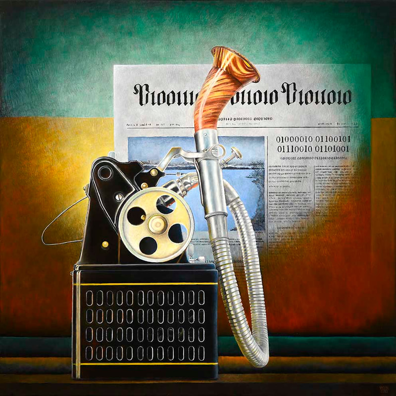 obsolete objects "Waxvoice 2", Öl LW, 100x100cm, 2022