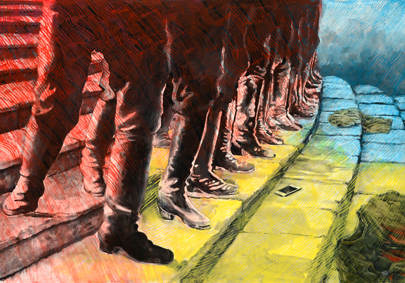 40 "Odessa" (Who’s Afraid of Red, Yellow and Blue), Acryl Papier, 140x200cm, 2022