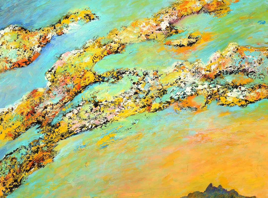 Pizzalandschaft, Ölfarbe auf Pizzakarton, 28.5 x 38.5cm, 2000/01 - 03