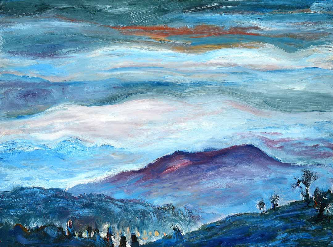 Pizzalandschaft, Ölfarbe auf Pizzakarton, 28.5 x 38.5cm, 2000/01 - 04
