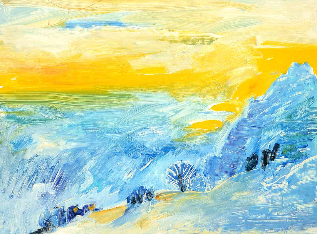 Pizzalandschaft, Ölfarbe auf Pizzakarton, 28.5 x 38.5cm, 2000/01 - 08