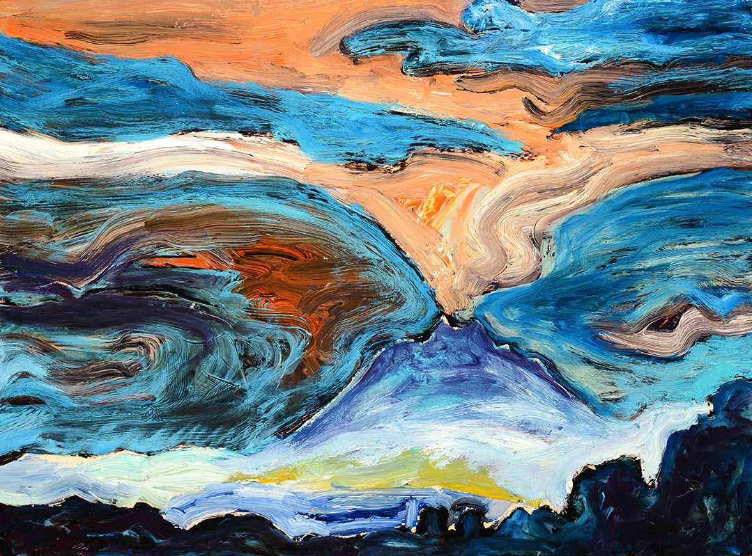 Pizzalandschaft, Ölfarbe auf Pizzakarton, 28.5 x 38.5cm, 2000/01 - 12