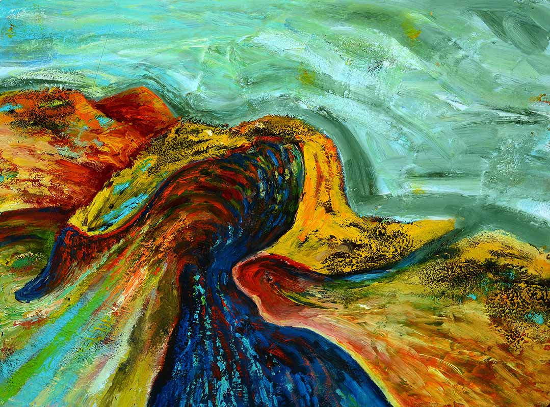 Pizzalandschaft, Ölfarbe auf Pizzakarton, 28.5 x 38.5cm, 2000/01 - 28