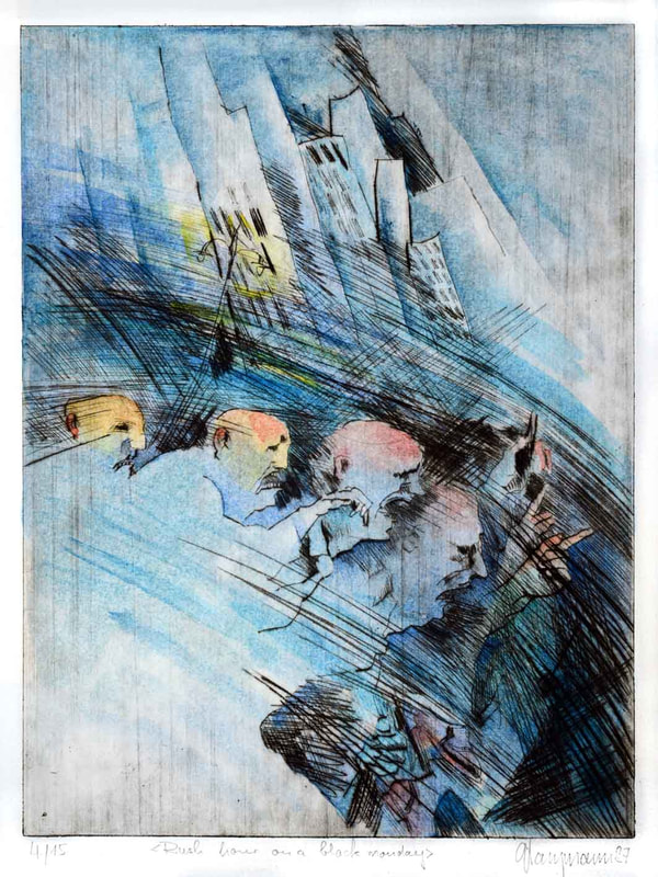 25 Rush hour on a black monday,15x20cm, coloriert,1987