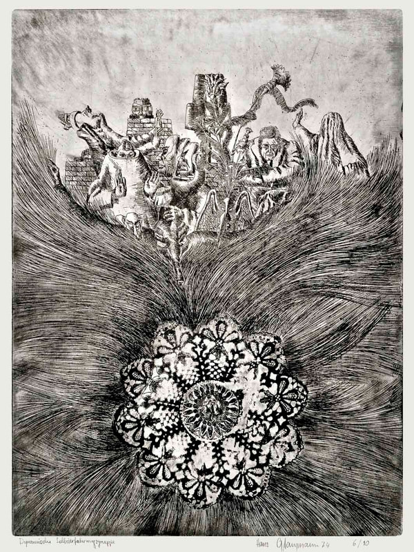 01 Balintgruppe, 30x40cm auf Büttenpapier (54x76cm), 1974