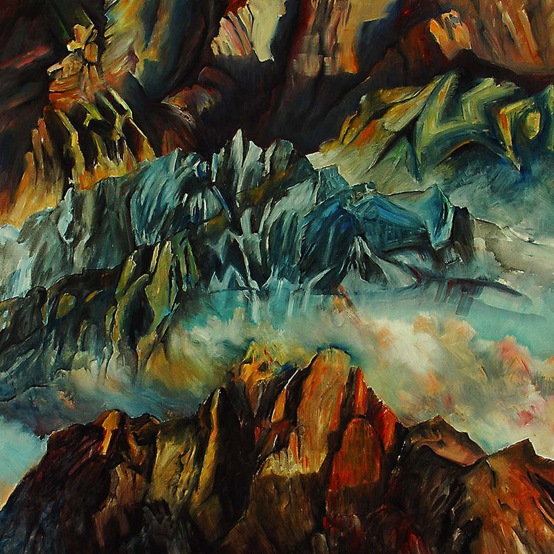 7 Studie "Fraktus Mons 2", Kohle, ÖL LW, 100x100cm, 2017