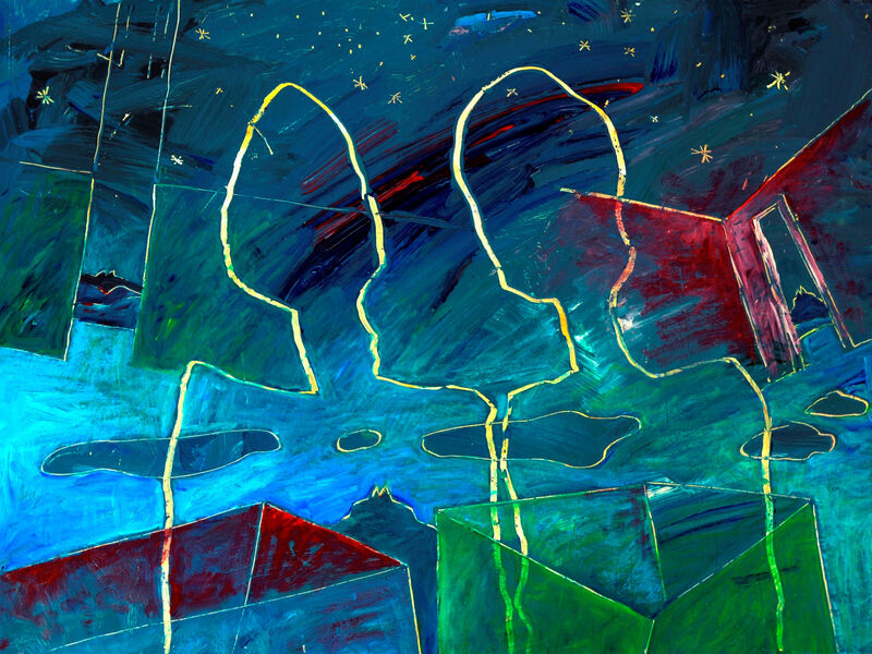 Signale & Stille /
Weder Raum noch Zeit, Acryl auf Karton, 60 x 80cm, 1992 - 13