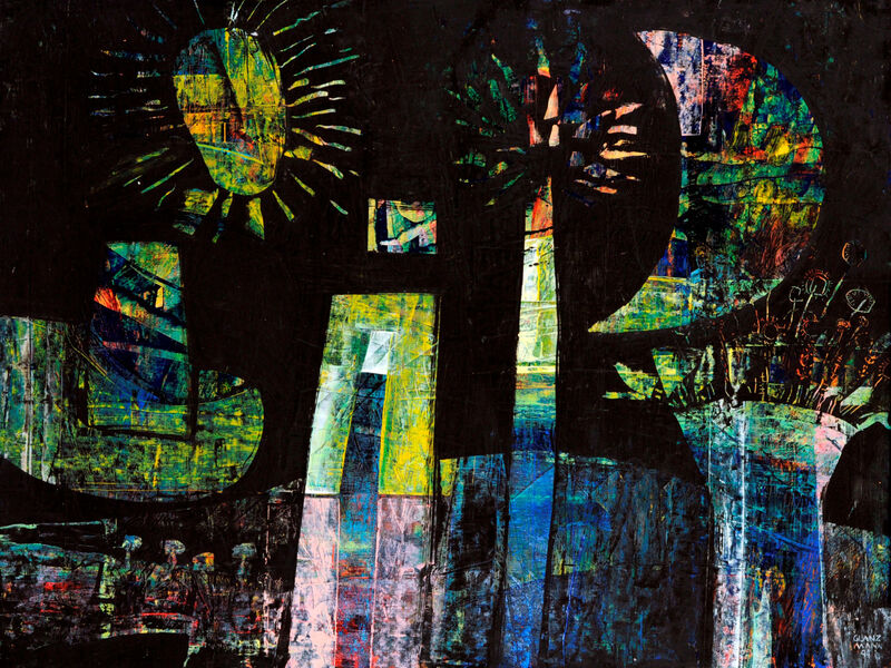 Signale & Stille /
Weder Raum noch Zeit, Acryl auf Karton, 60 x 80cm, 1992 - 17