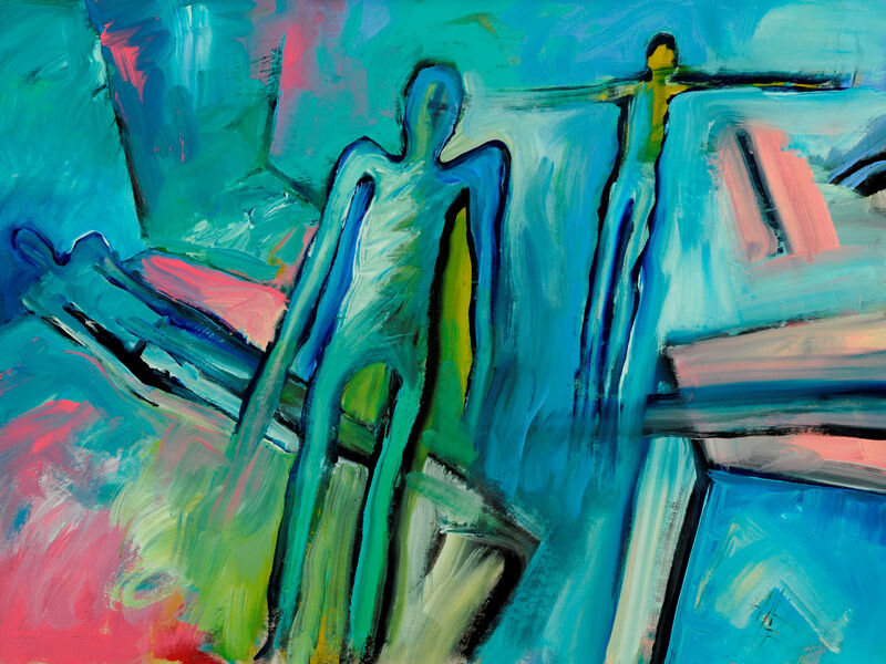 Signale & Stille /
Weder Raum noch Zeit, Acryl auf Karton, 60 x 80cm, 1992 - 19