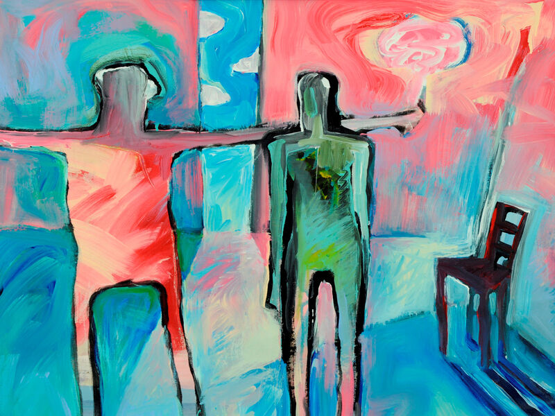 Signale & Stille /
Weder Raum noch Zeit, Acryl auf Karton, 60 x 80cm, 1992 - 20