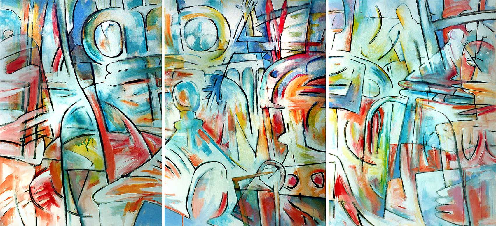 Still Allive 10, Triptychon 128 x 273cm, Kohle & Acryl auf BW, 1993