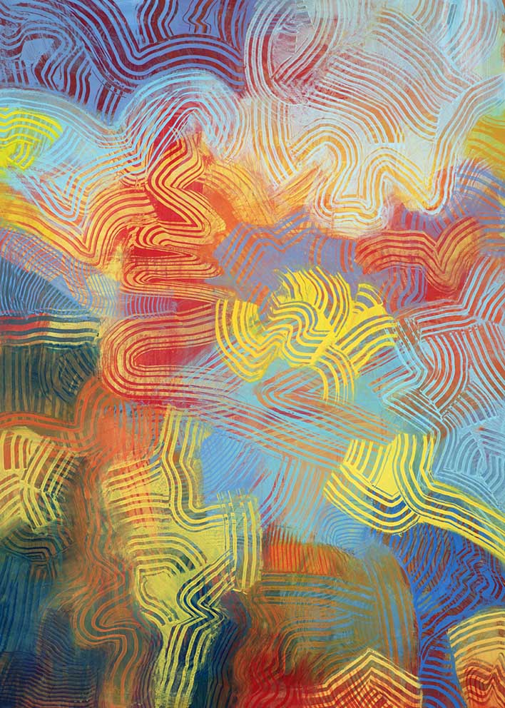 Vergl.Tonspuren S8-06 "Poissons-d'or-3" (Debussy), Acryl/Papier,92x128cm,2020