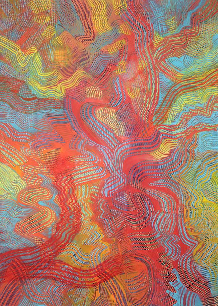 Vergl.Tonspuren S8-07 "Poissons-d'or-3" (Debussy), Acryl/Papier,92x128cm,2020