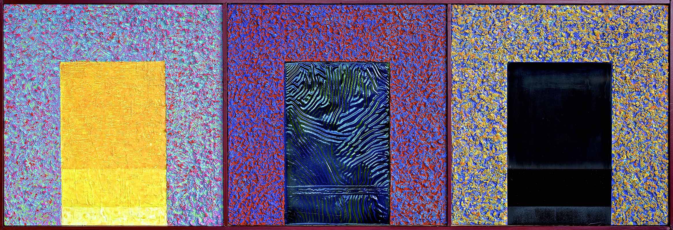 Tonspuren S3, Passagen 1, Sand, Sägemehl, Industrielack, Ölfarbe auf Holzrahmen, 60x180cm, 2013, - 41