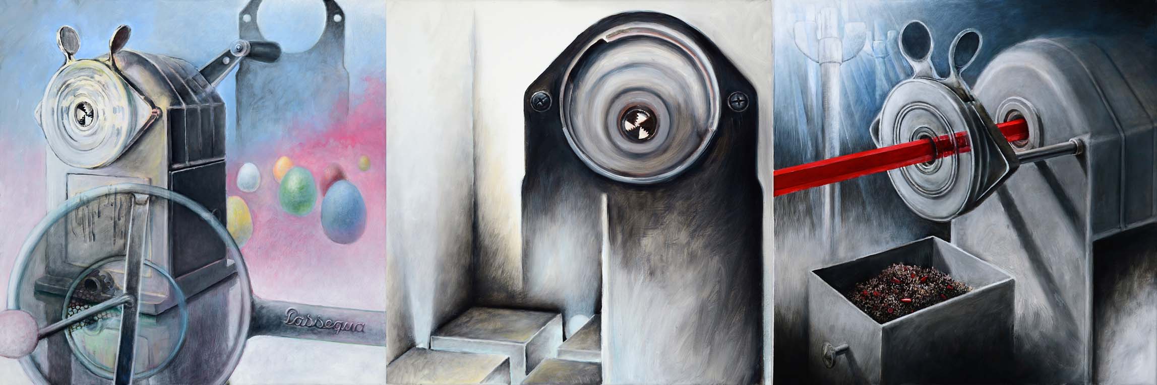 Interiors 24 "Passequa" (Int. 21, 22, 23 als Triptychon), 60x180cm, Ol-LW, 2018