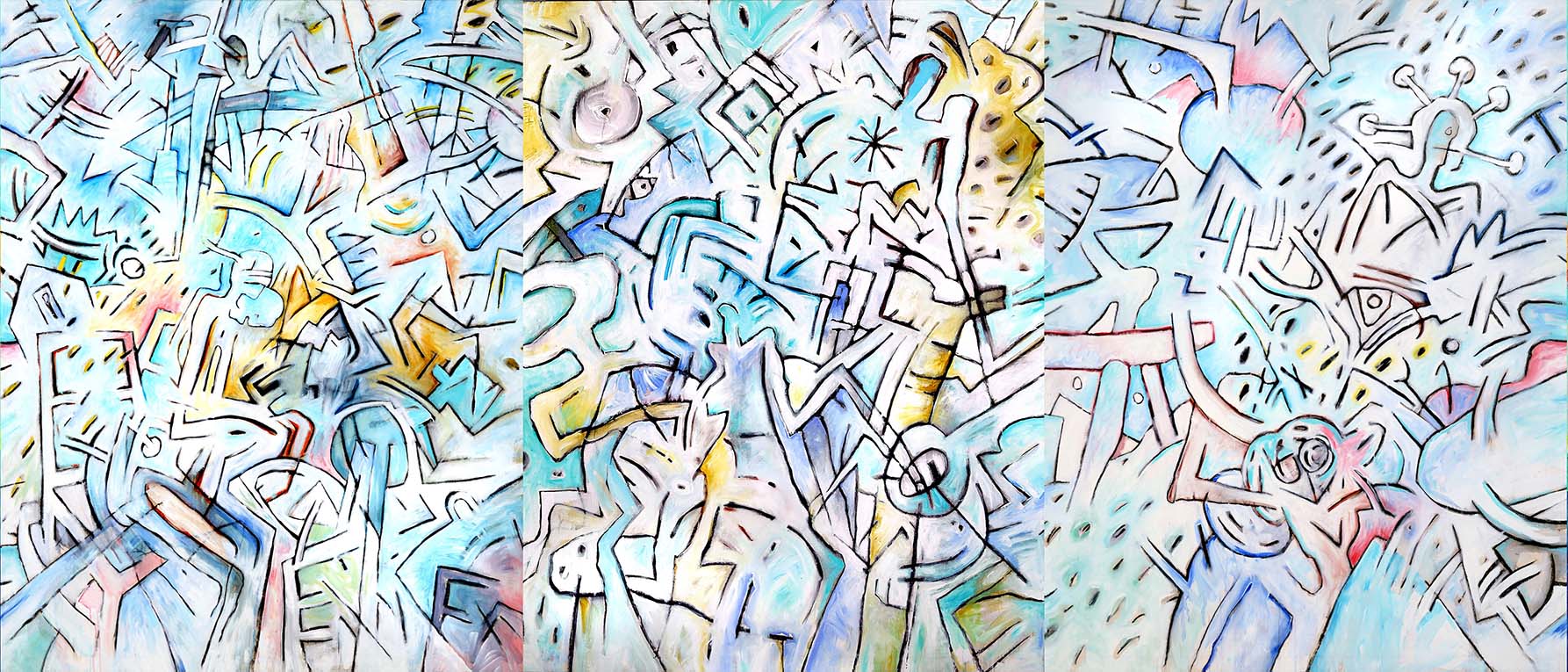 Vie passe vite, Winterreise 7b Triptychon 180 x 420cm, Kohle & Acryl auf LW, 1992