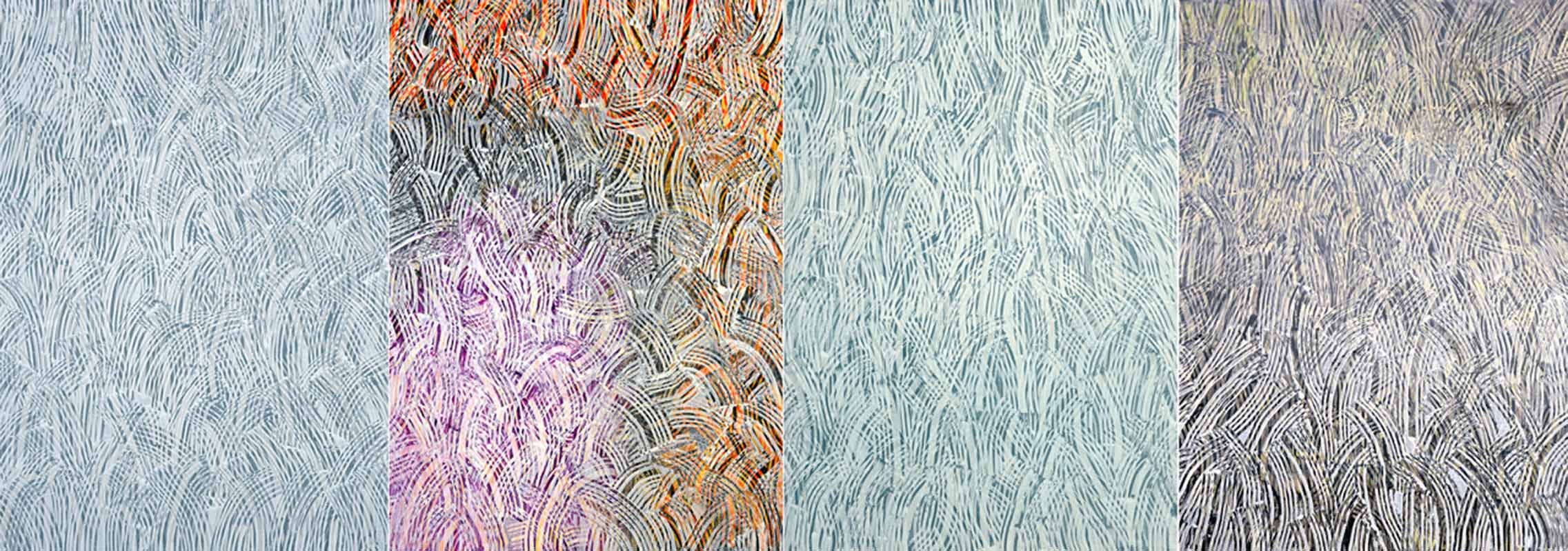 Tonspuren S8 Kompilation (59a,58,59b,57) Acryl auf Papier, 128.5x366cm,2023